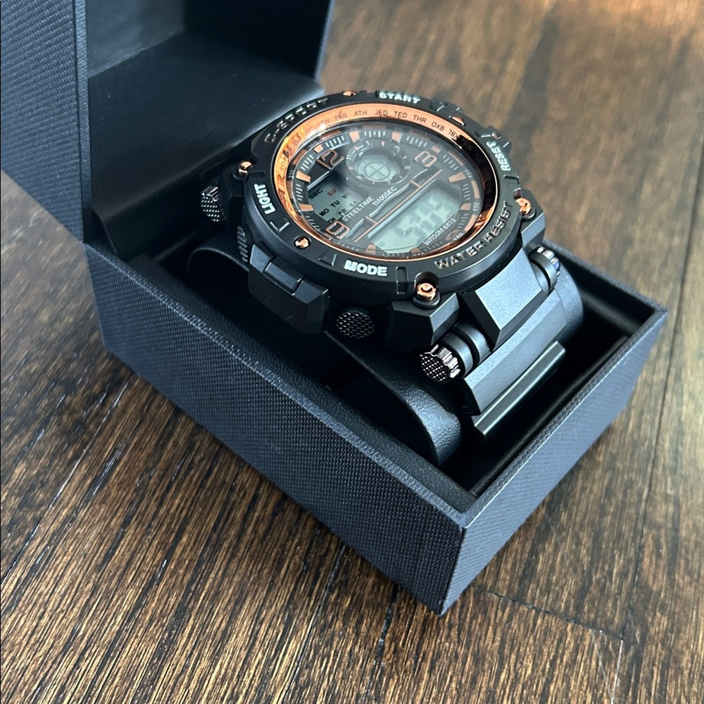 NWT Steeltime Men’s Black and Orange Watch