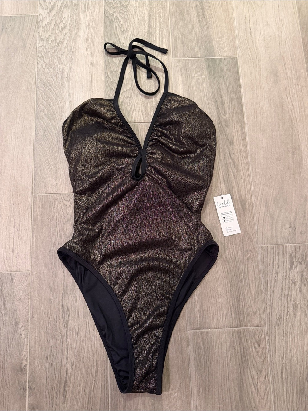 NWT Cupshe Woman’s Metallic Black Shimmer One-Piece Swimsuit Size M