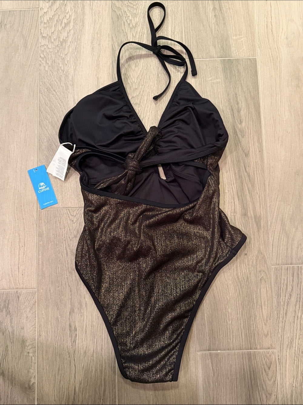 NWT Cupshe Woman’s Metallic Black Shimmer One-Piece Swimsuit Size M