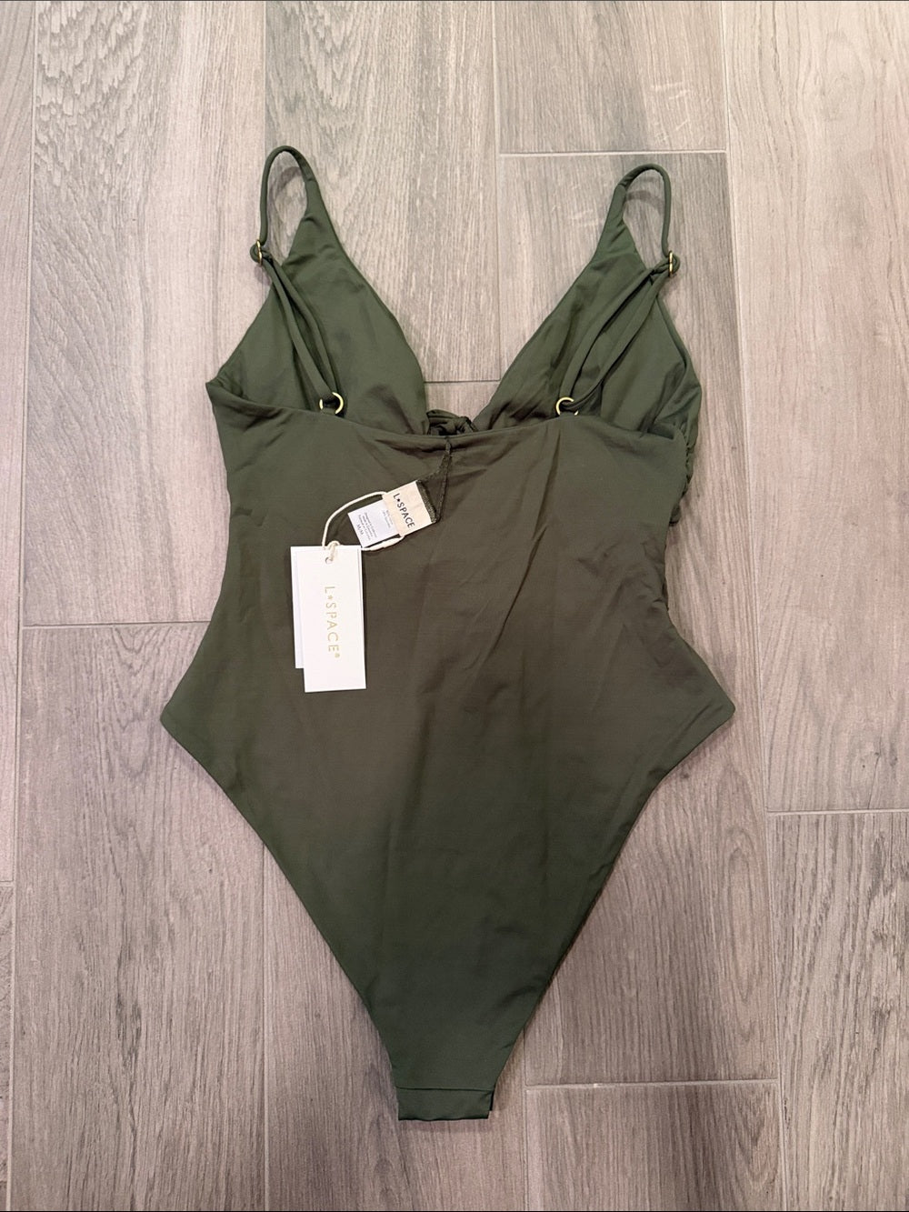 NWT L Space Woman’s Olive Green One-Piece Swimsuit with Front Tie Size M