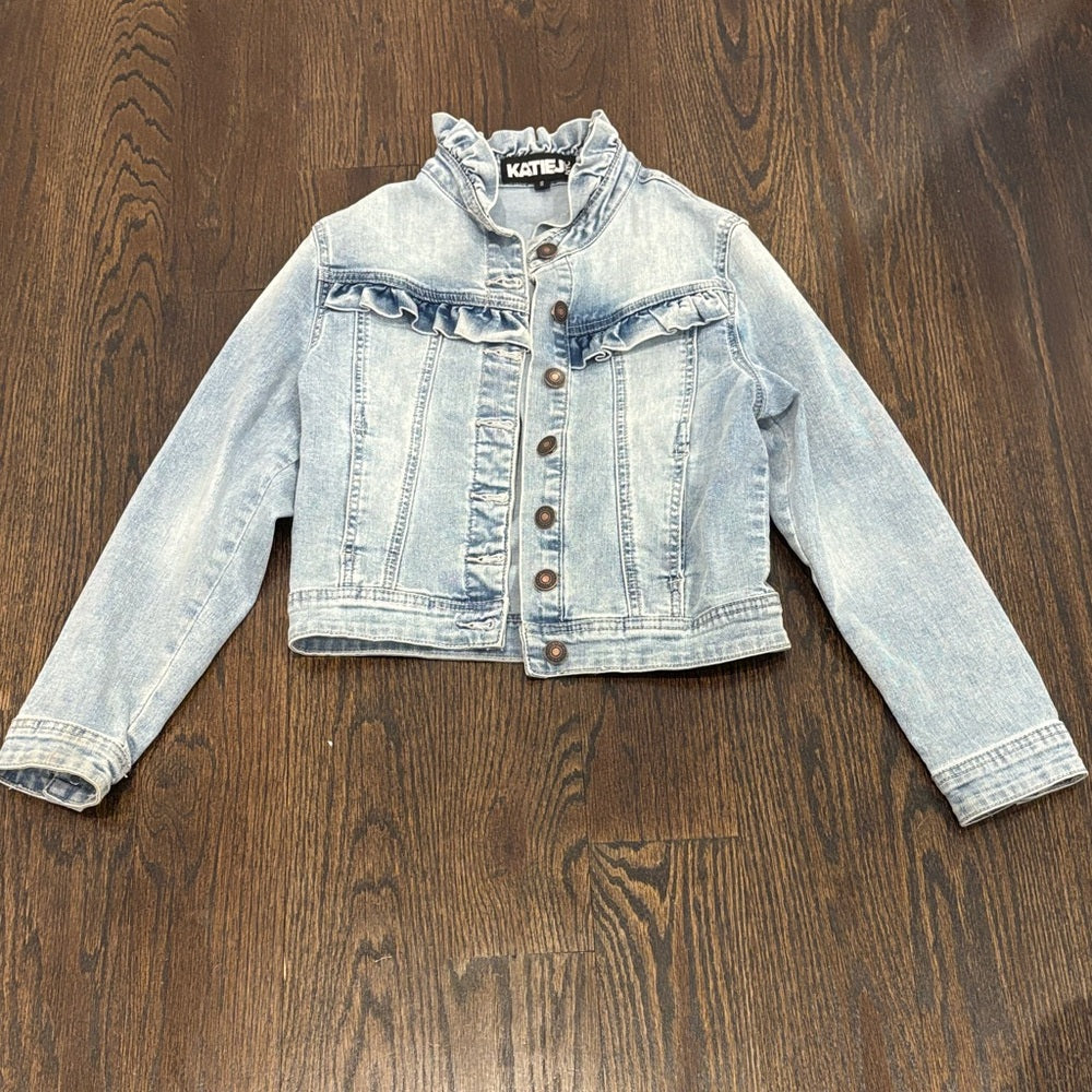 Katie J NYC Girls Light Blue Jean Jacket with Ruffle Detail Size Small
