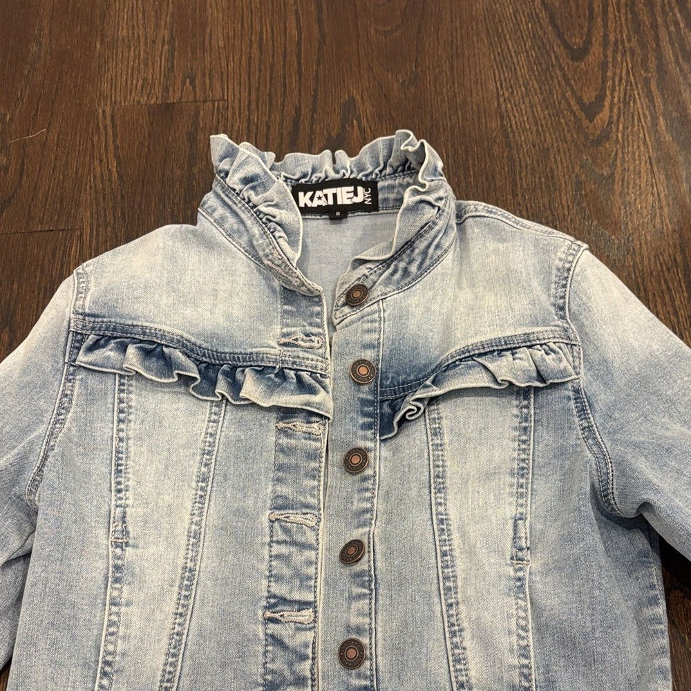 Katie J NYC Girls Light Blue Jean Jacket with Ruffle Detail Size Small