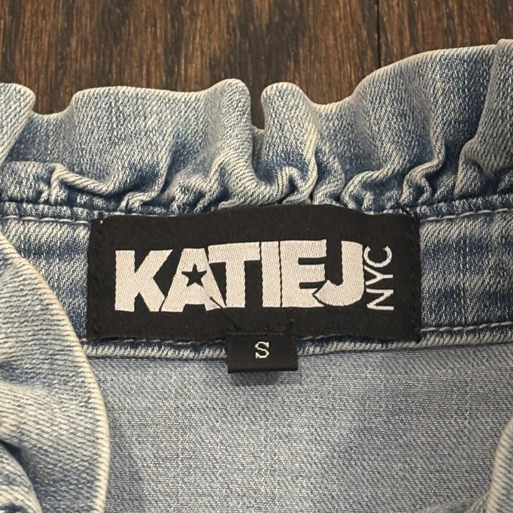 Katie J NYC Girls Light Blue Jean Jacket with Ruffle Detail Size Small