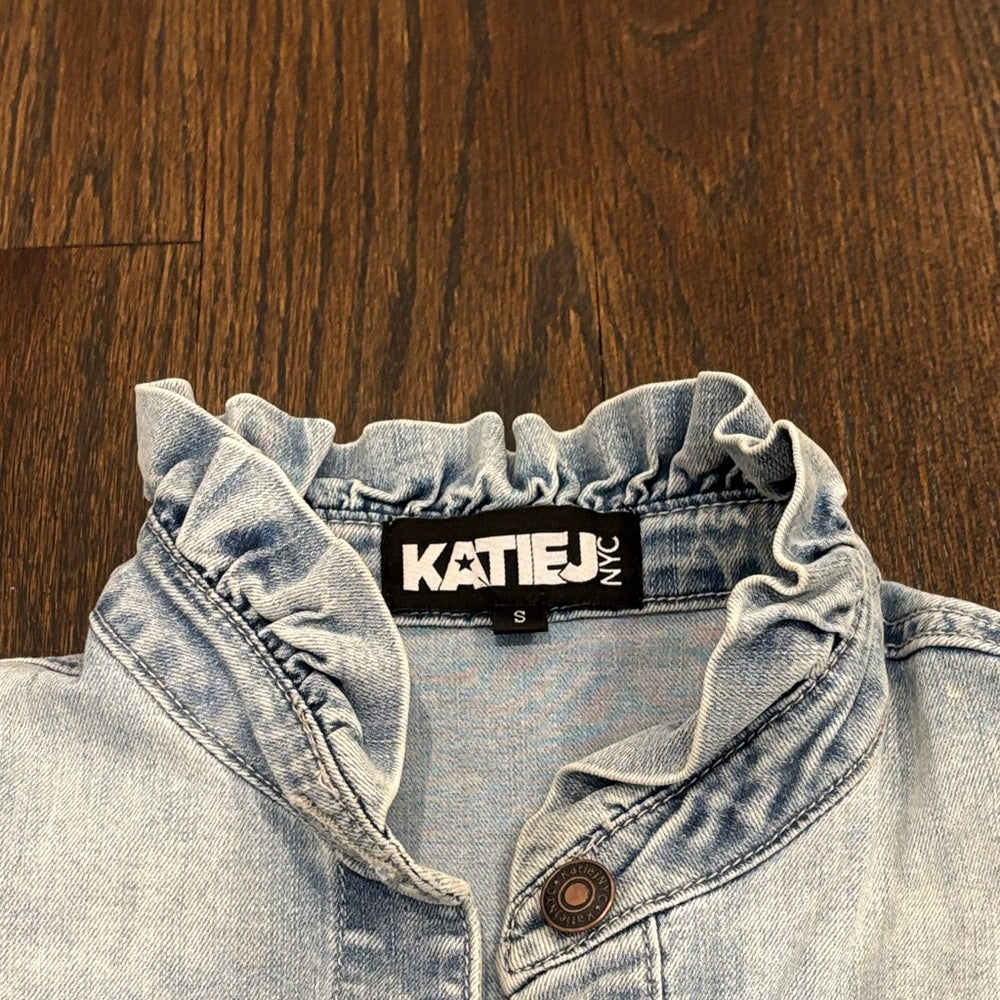 Katie J NYC Girls Light Blue Jean Jacket with Ruffle Detail Size Small