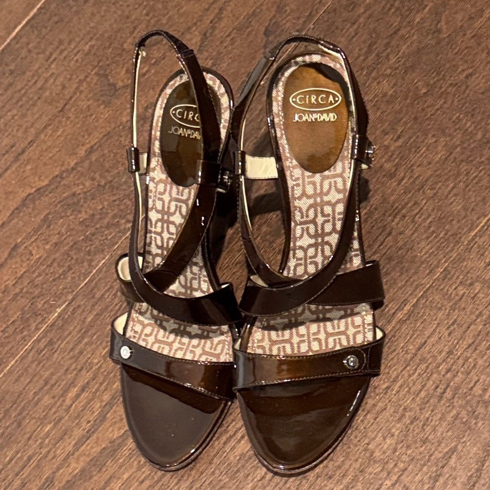 NWT Circa Joan & David Glossy Black Slingback Sandals Size 9