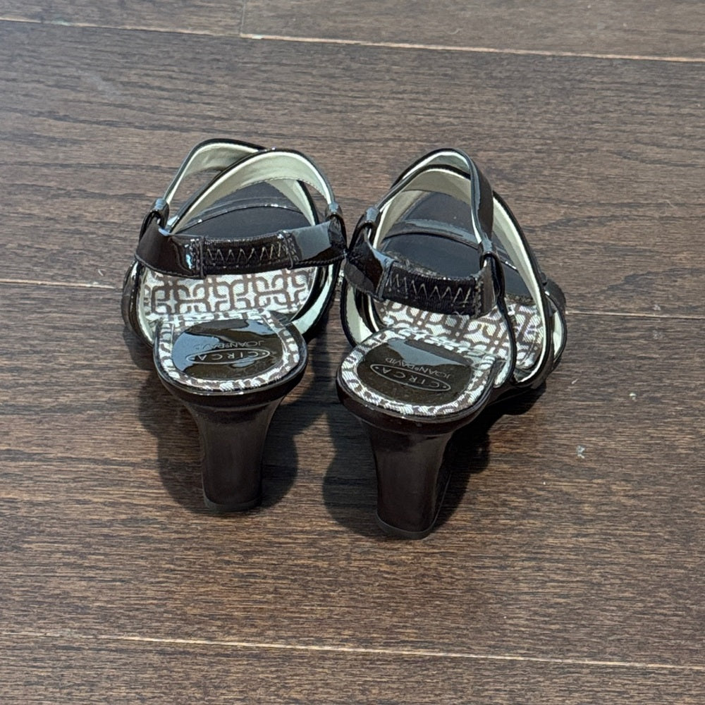 NWT Circa Joan & David Glossy Black Slingback Sandals Size 9