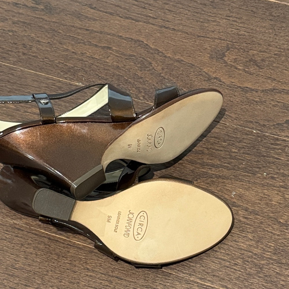NWT Circa Joan & David Glossy Black Slingback Sandals Size 9