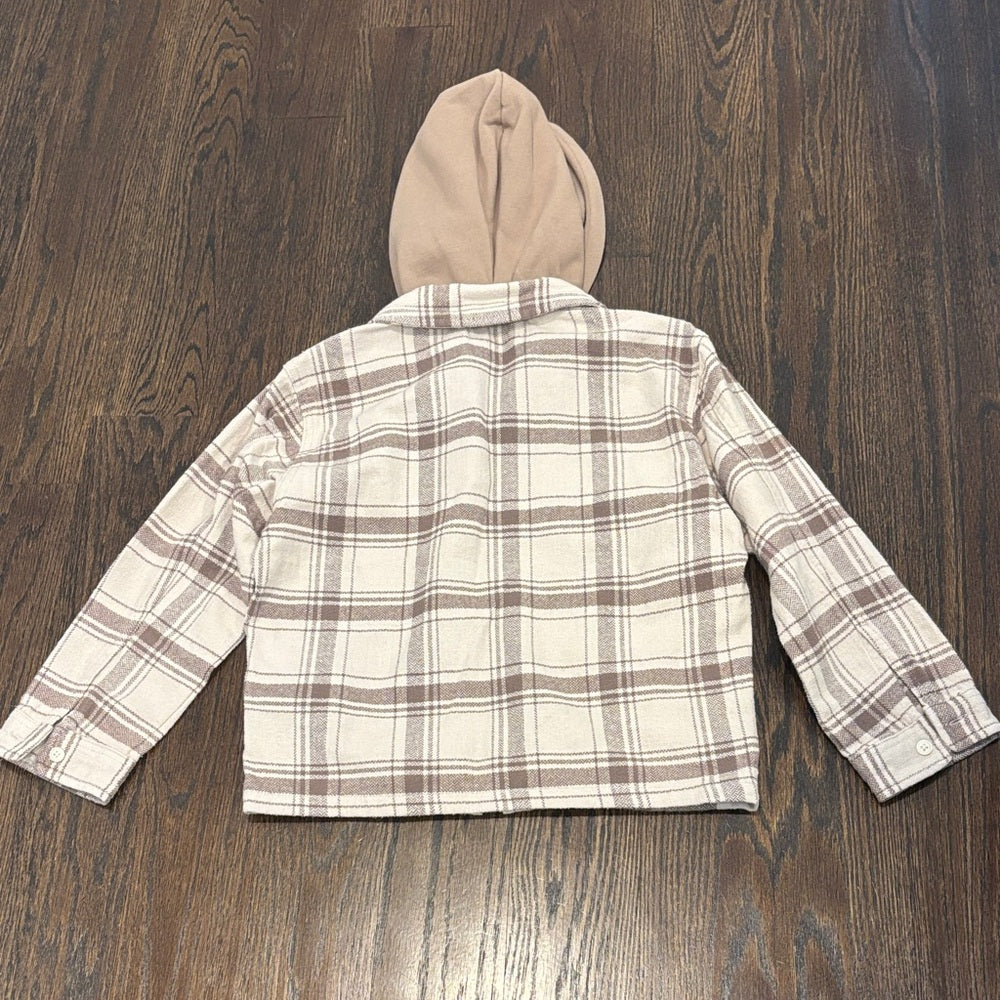 NWT Abercrombie Kids Cream and Brown Plaid Hoodie Size 7/8