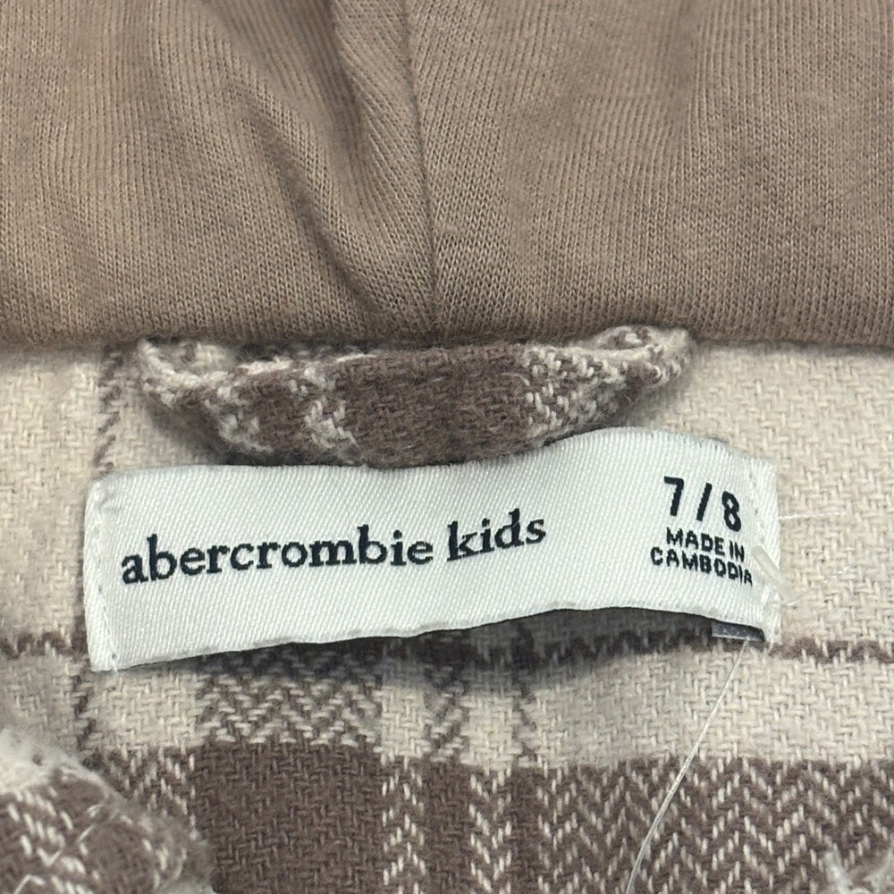 NWT Abercrombie Kids Cream and Brown Plaid Hoodie Size 7/8