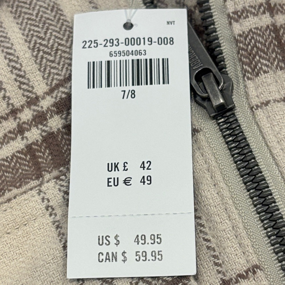 NWT Abercrombie Kids Cream and Brown Plaid Hoodie Size 7/8