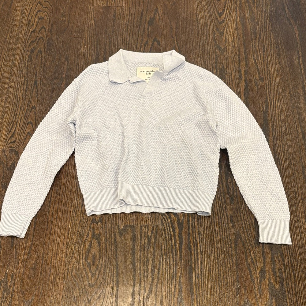 Abercrombie Kids Light Gray Textured Long Sleeve Polo Size 7/8