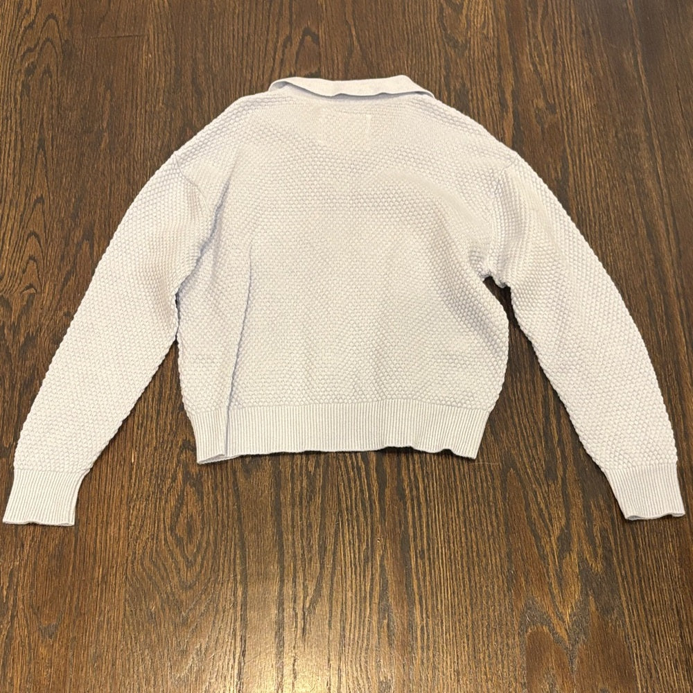 Abercrombie Kids Light Gray Textured Long Sleeve Polo Size 7/8