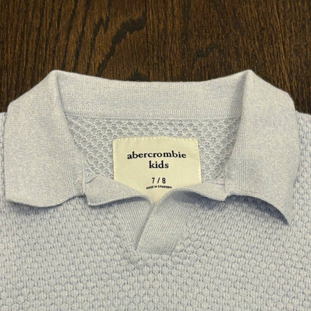 Abercrombie Kids Light Gray Textured Long Sleeve Polo Size 7/8