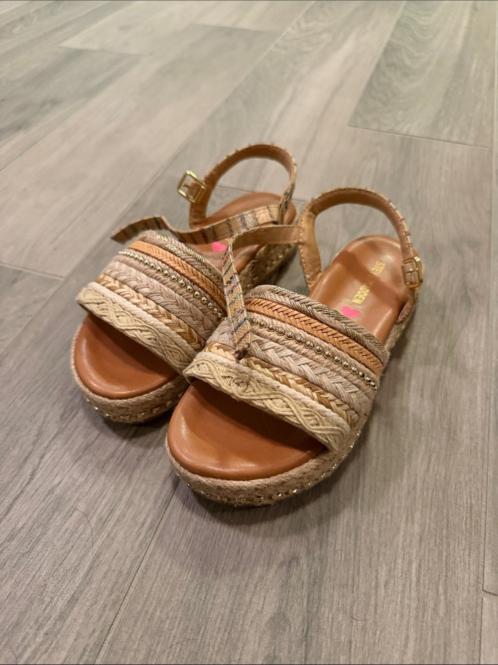 Steve Madden Girls Tan Braided Sandals Size 2