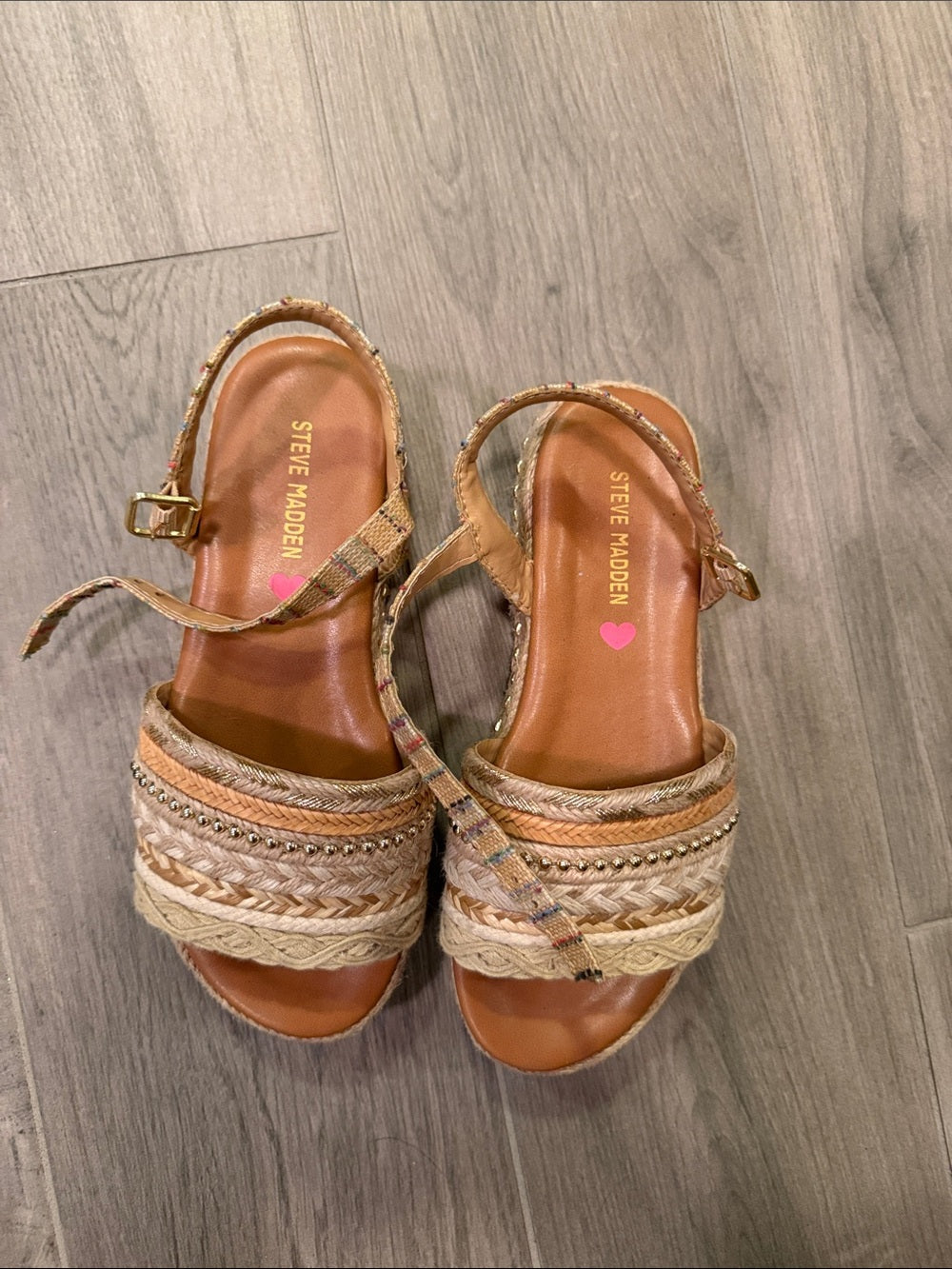Steve Madden Girls Tan Braided Sandals Size 2