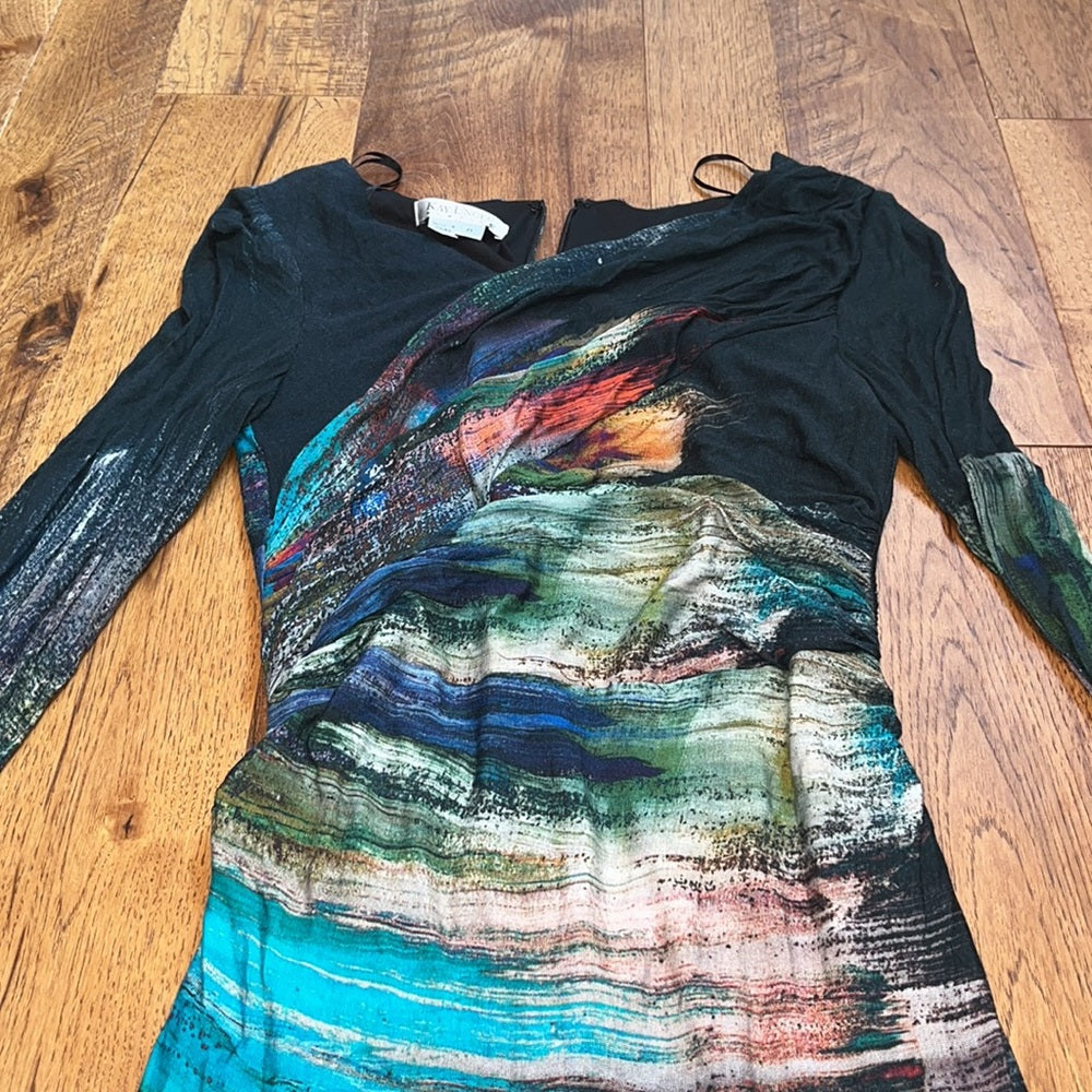 NWT Kay Unger Woman’s Printed Black Long Sleeve Dress Size 8