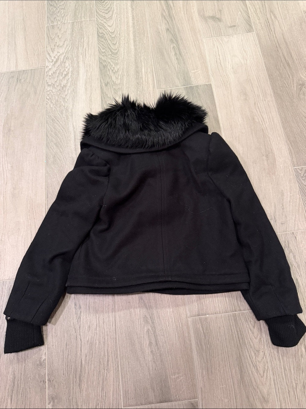 Juicy Couture Girls Black Cropped Faux-Fur Collar Peacoat Jacket Size 6/7