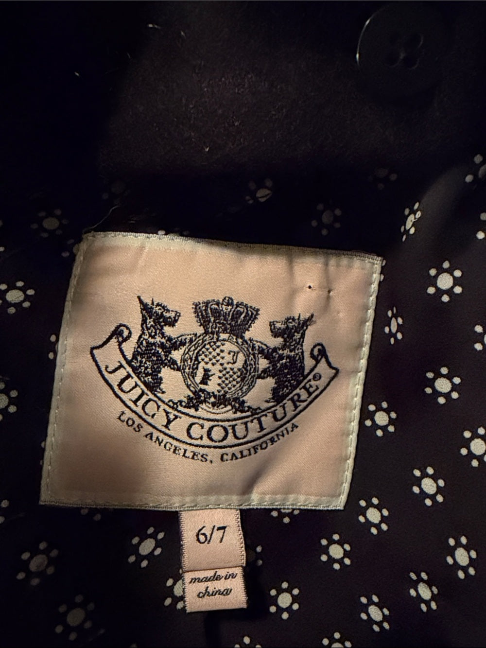 Juicy Couture Girls Black Cropped Faux-Fur Collar Peacoat Jacket Size 6/7