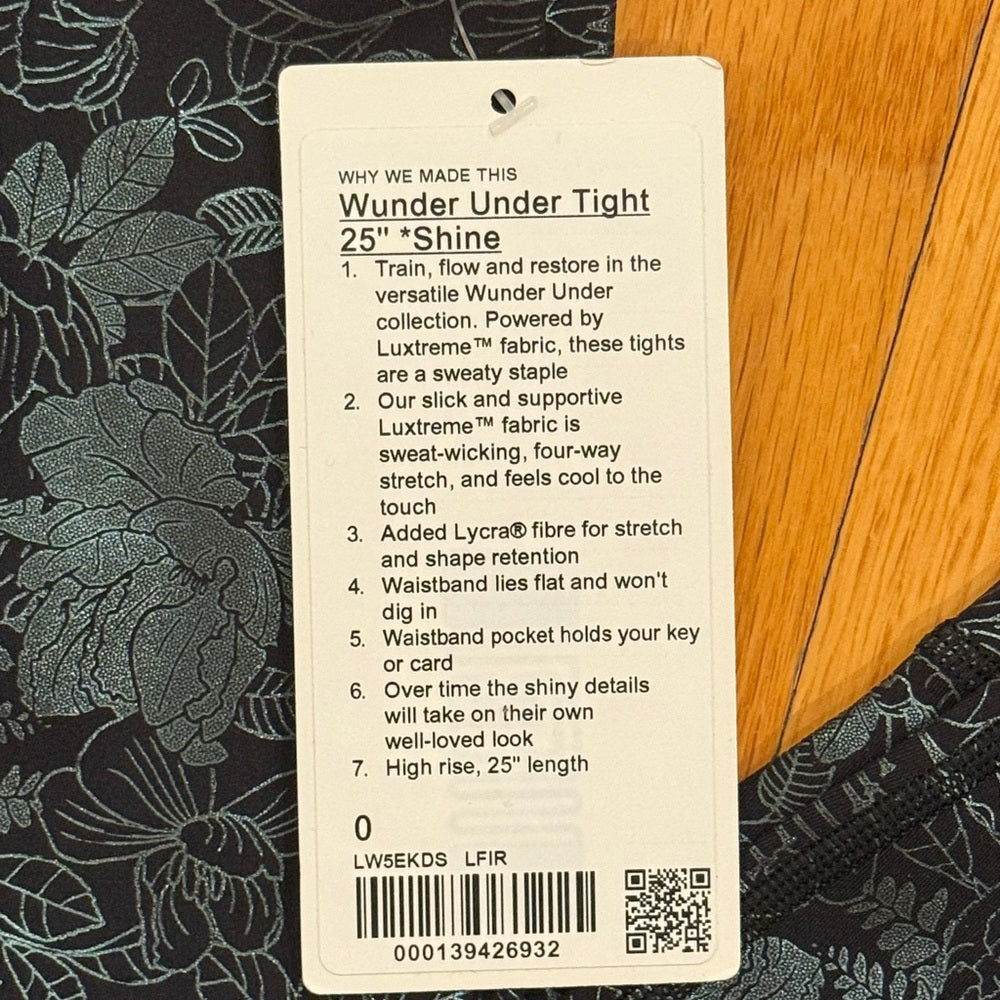 NWT Lululemon Women’s Wunder Train 25 inch Floral Black Leggings Size 0
