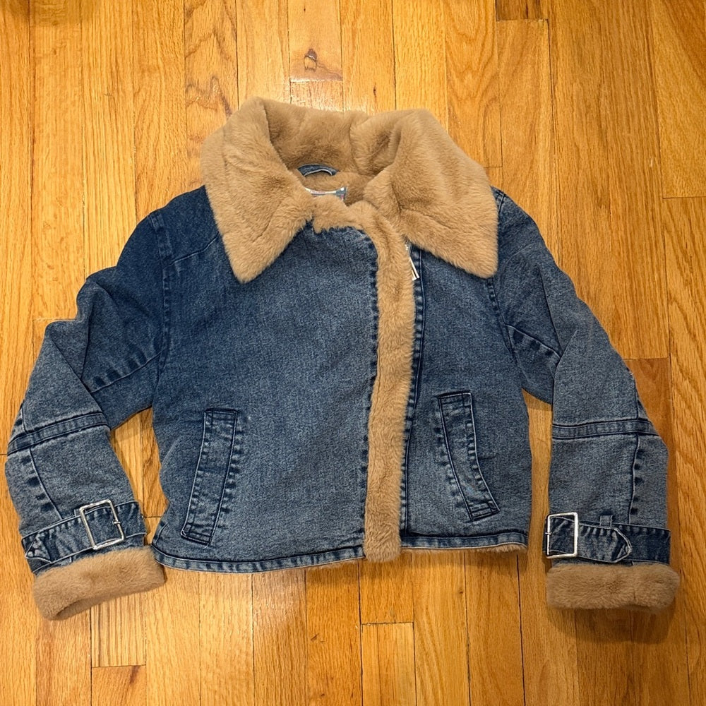 Vintage Havana Kids Denim Jacket With Fur Size M
