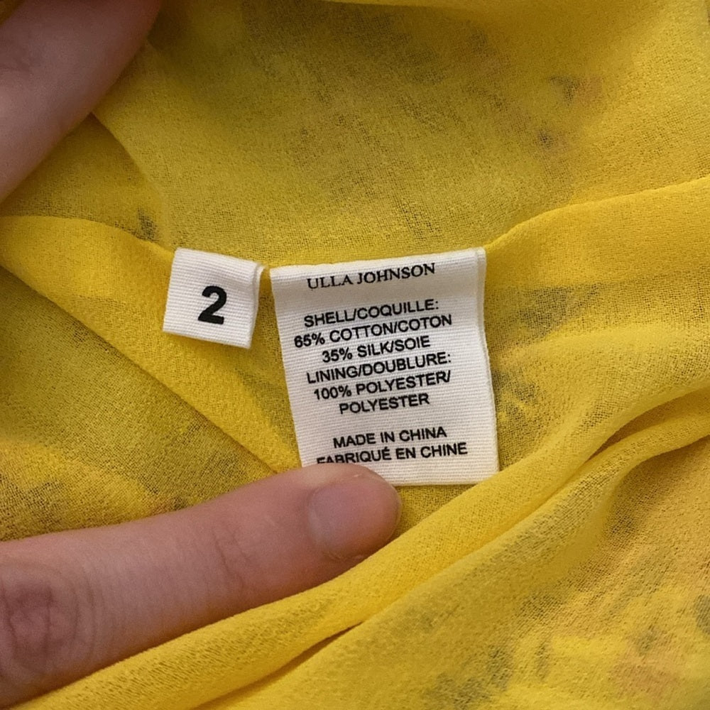 Ulla Johnson Women’s Yellow Floral Printed One Shoulder Top Size 2