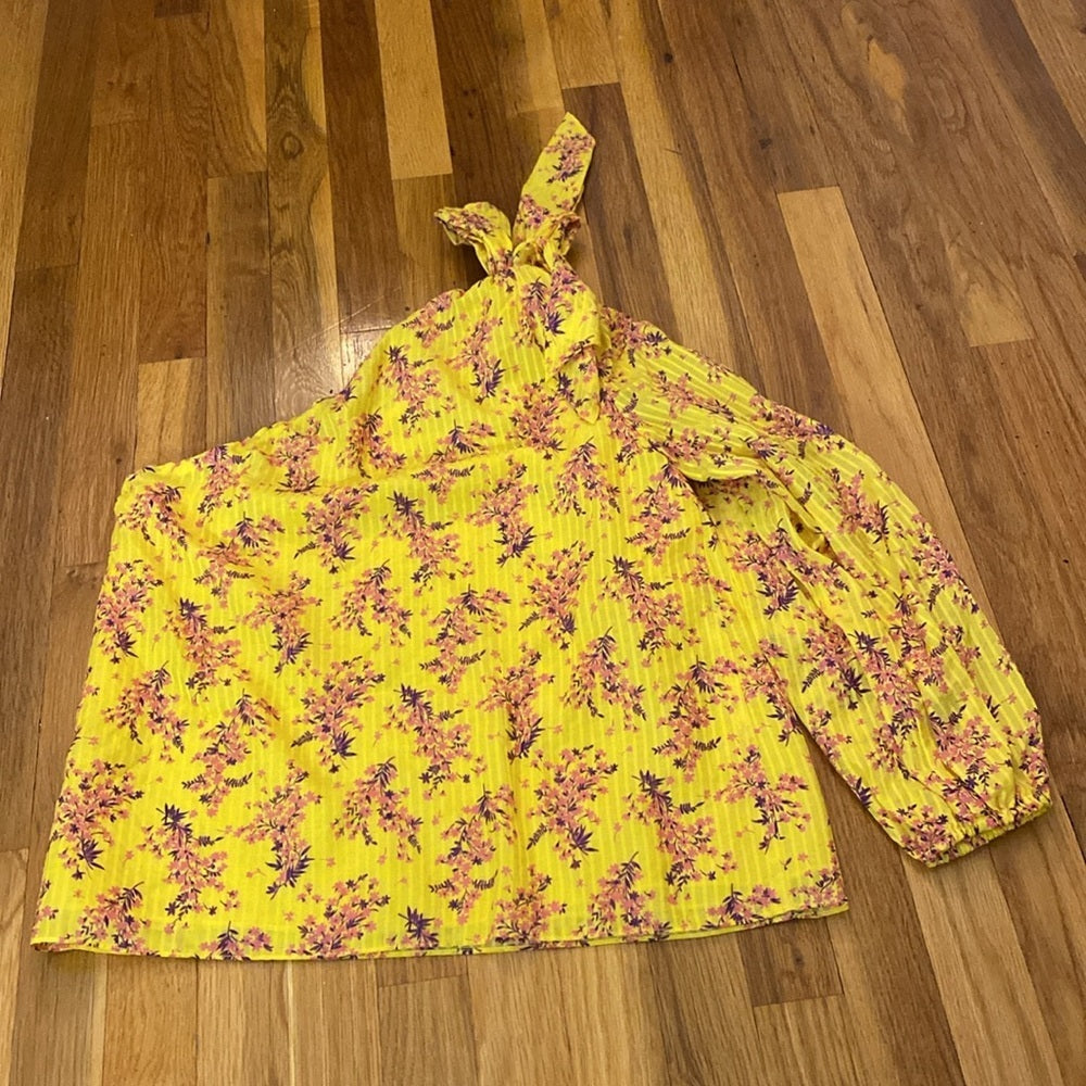 Ulla Johnson Women’s Yellow Floral Printed One Shoulder Top Size 2