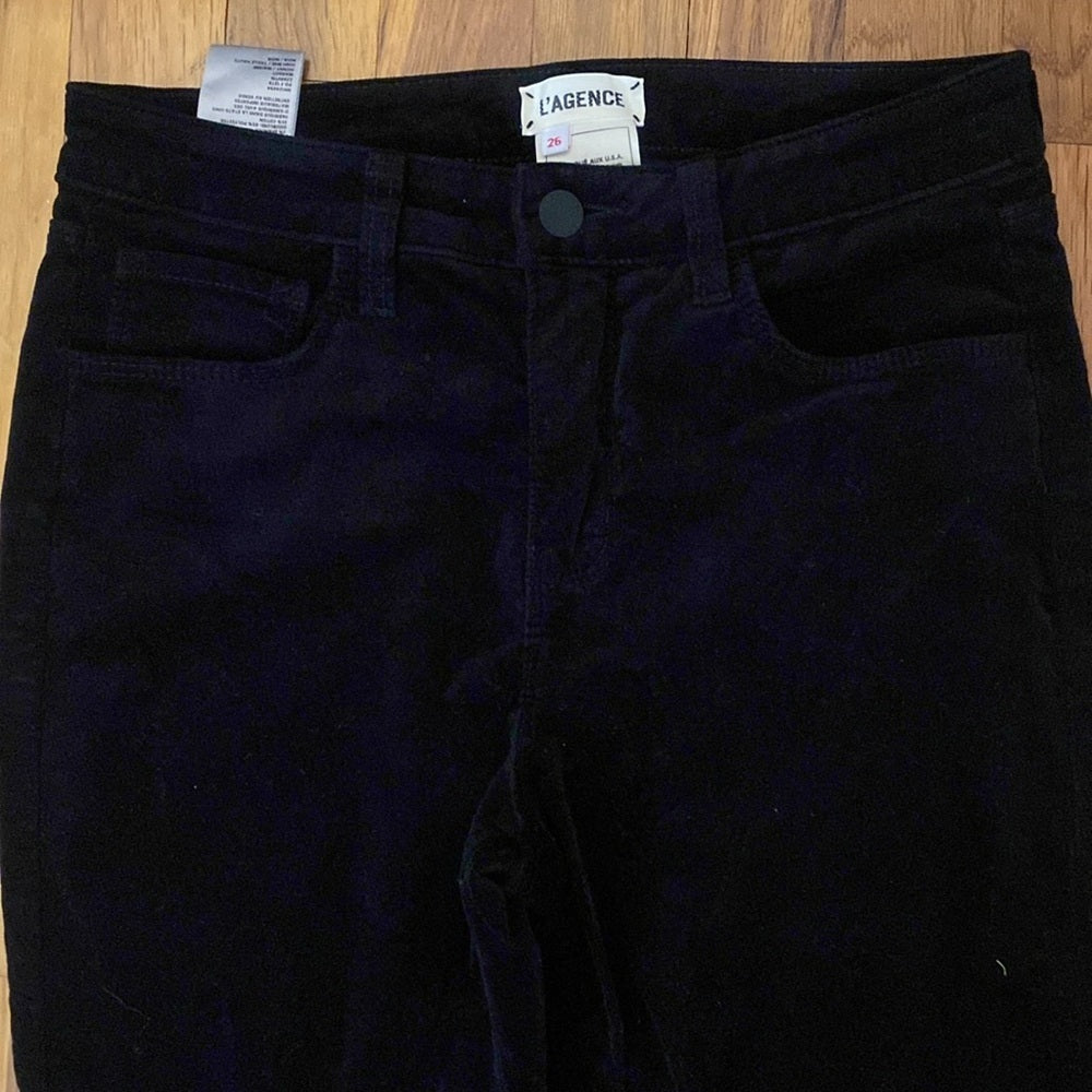 L’AGENCE Women’s Black Velvet Jeans Size 26