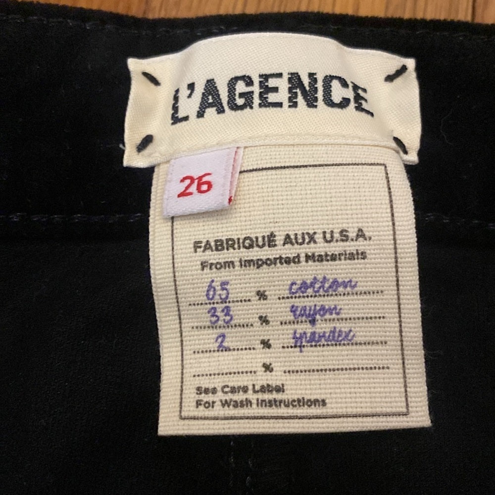 L’AGENCE Women’s Black Velvet Jeans Size 26