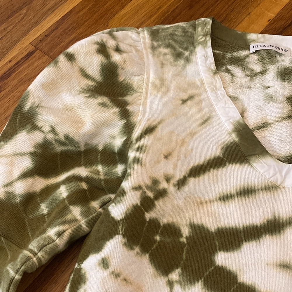 Ulla Johnson Women’s Green and White Tie Dye Sweatshirt Size P