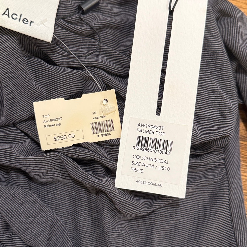 NWT Acler Charcoal Long Sleeve Ruched Top Size 10