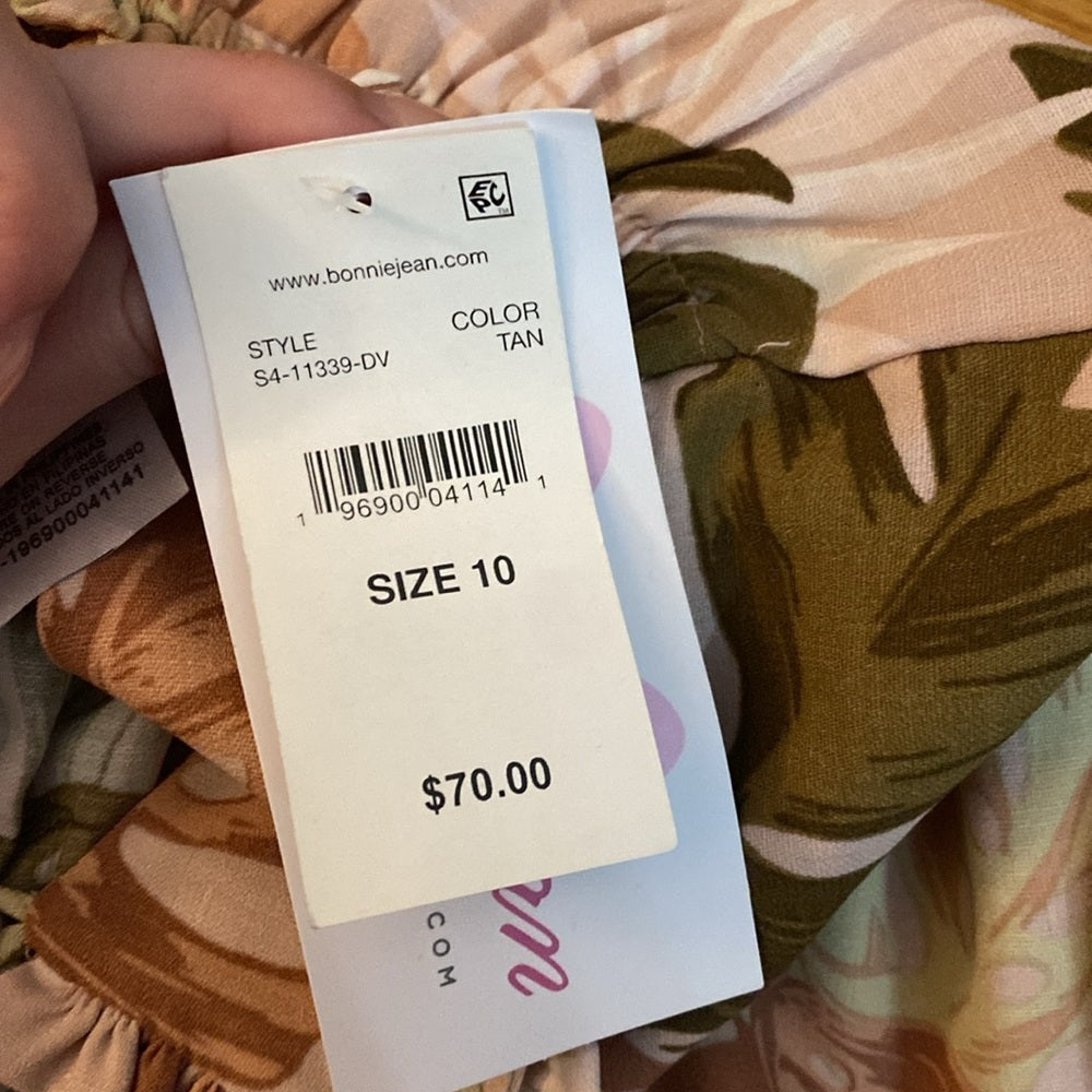 NWT Bonnie Jean Girls Tan Printed Maxi Dress Size 10