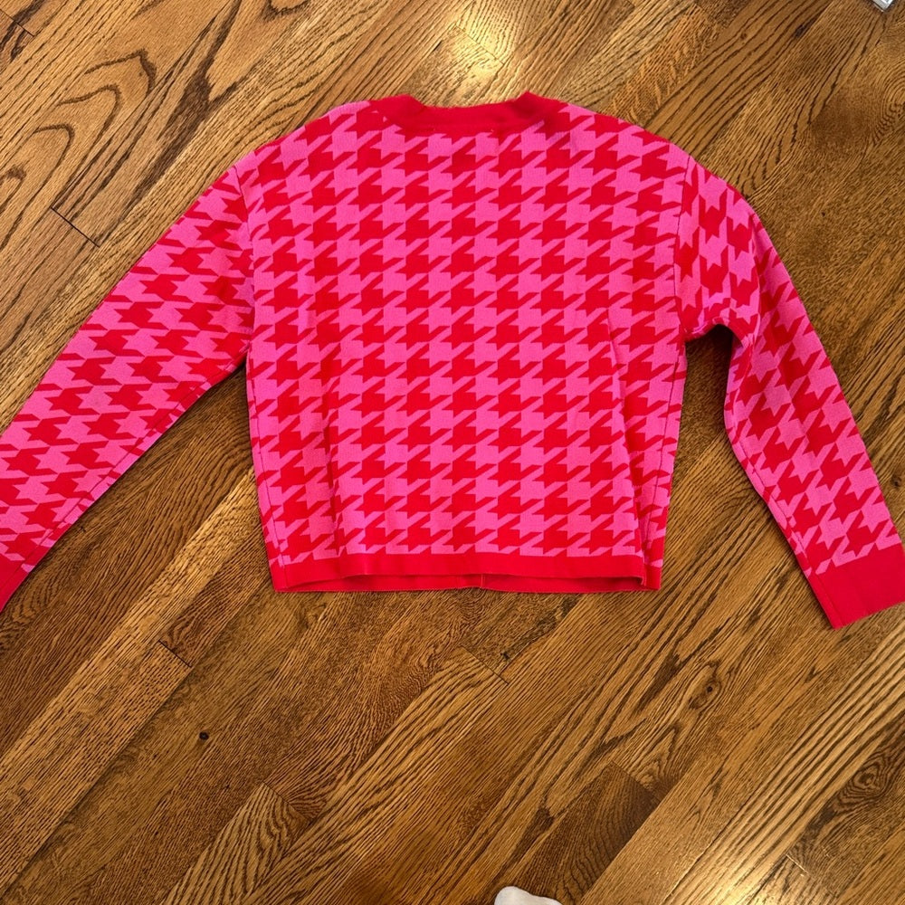 Central Park West Red and Pink Houndstooth Cardigan and Skirt Set Size Medium