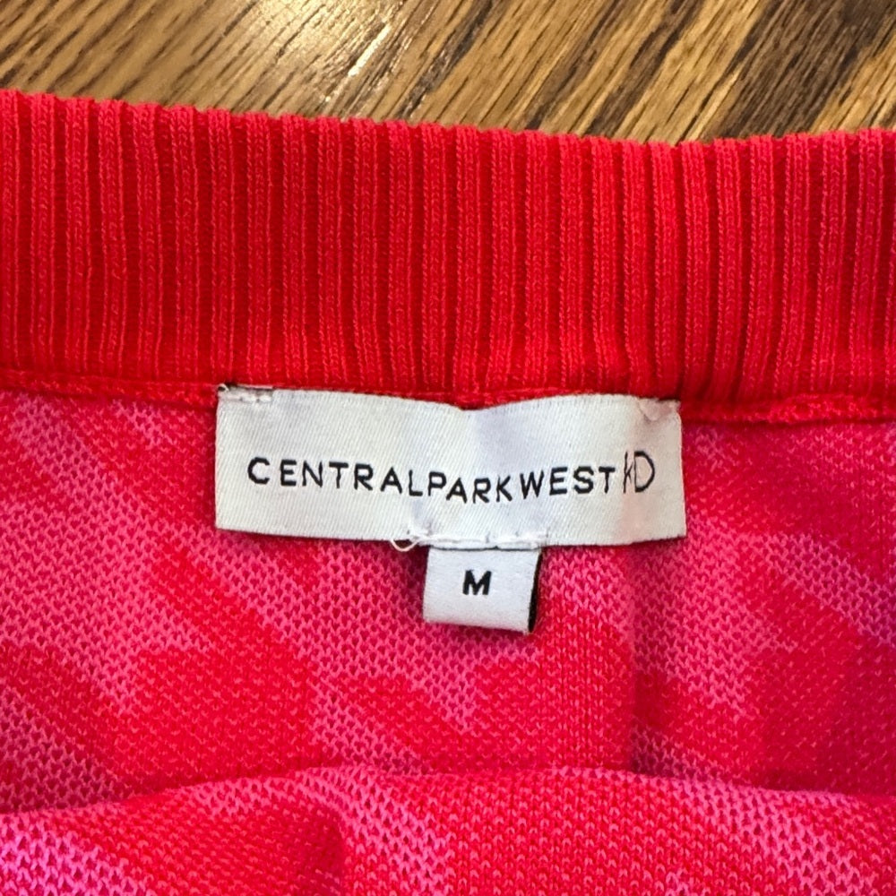 Central Park West Red and Pink Houndstooth Cardigan and Skirt Set Size Medium