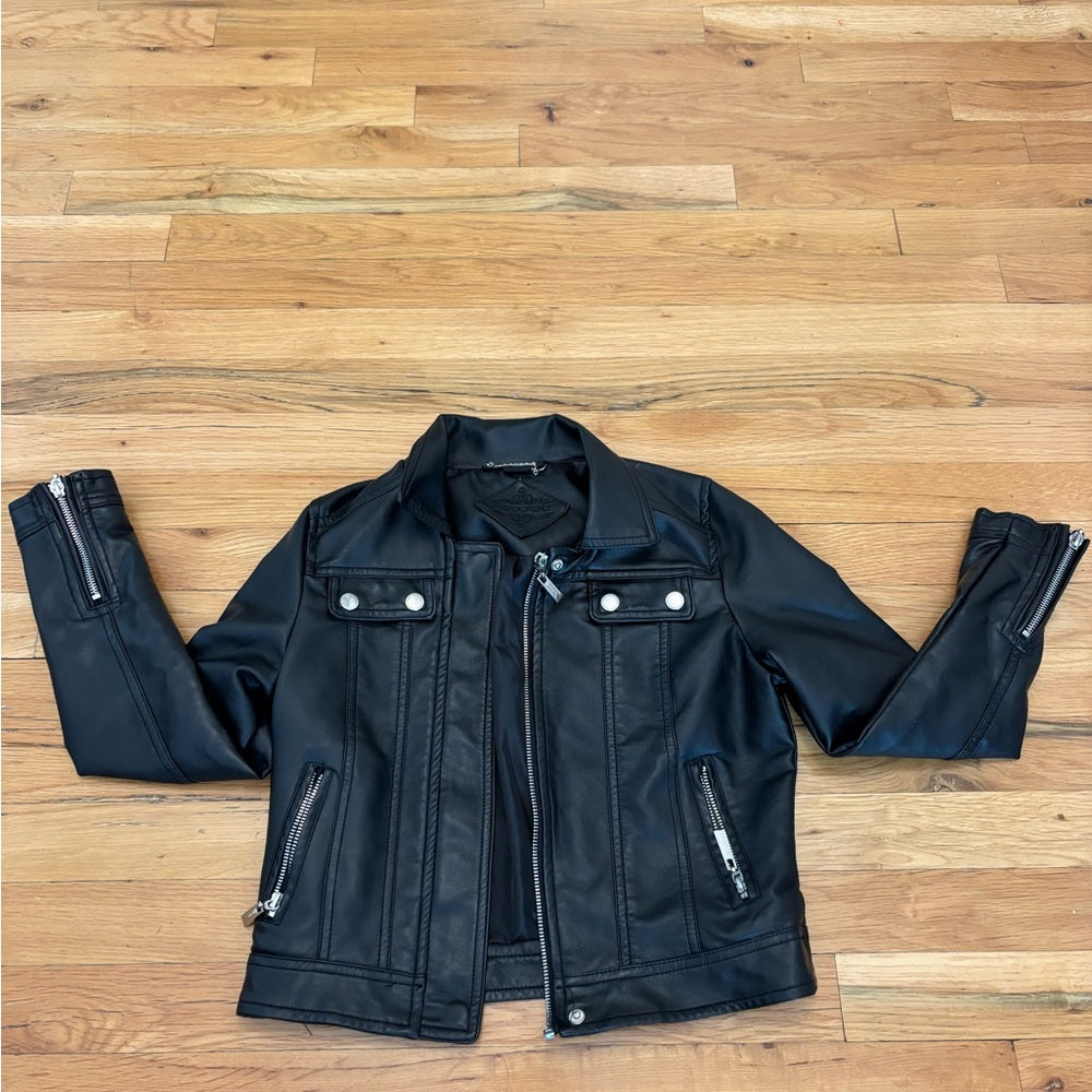 Jou Jou Girls Black Leather Jacket Size M