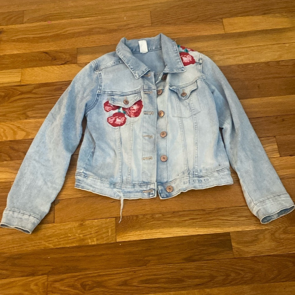 &Denim Girls Blue Denim Jacket With Flower Detailing Size 9-10Y
