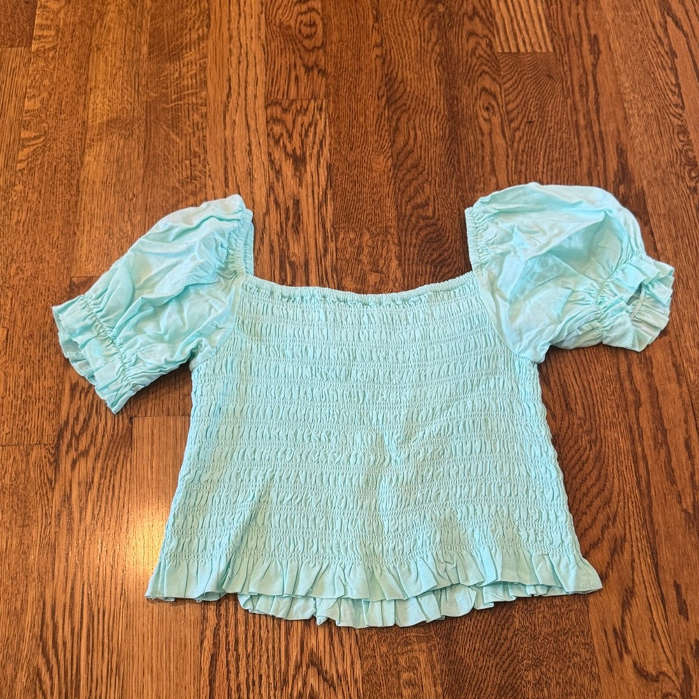 NWT Katie J NYC Girl’s Blue Eyelet Flutter Sleeve Top Size XL