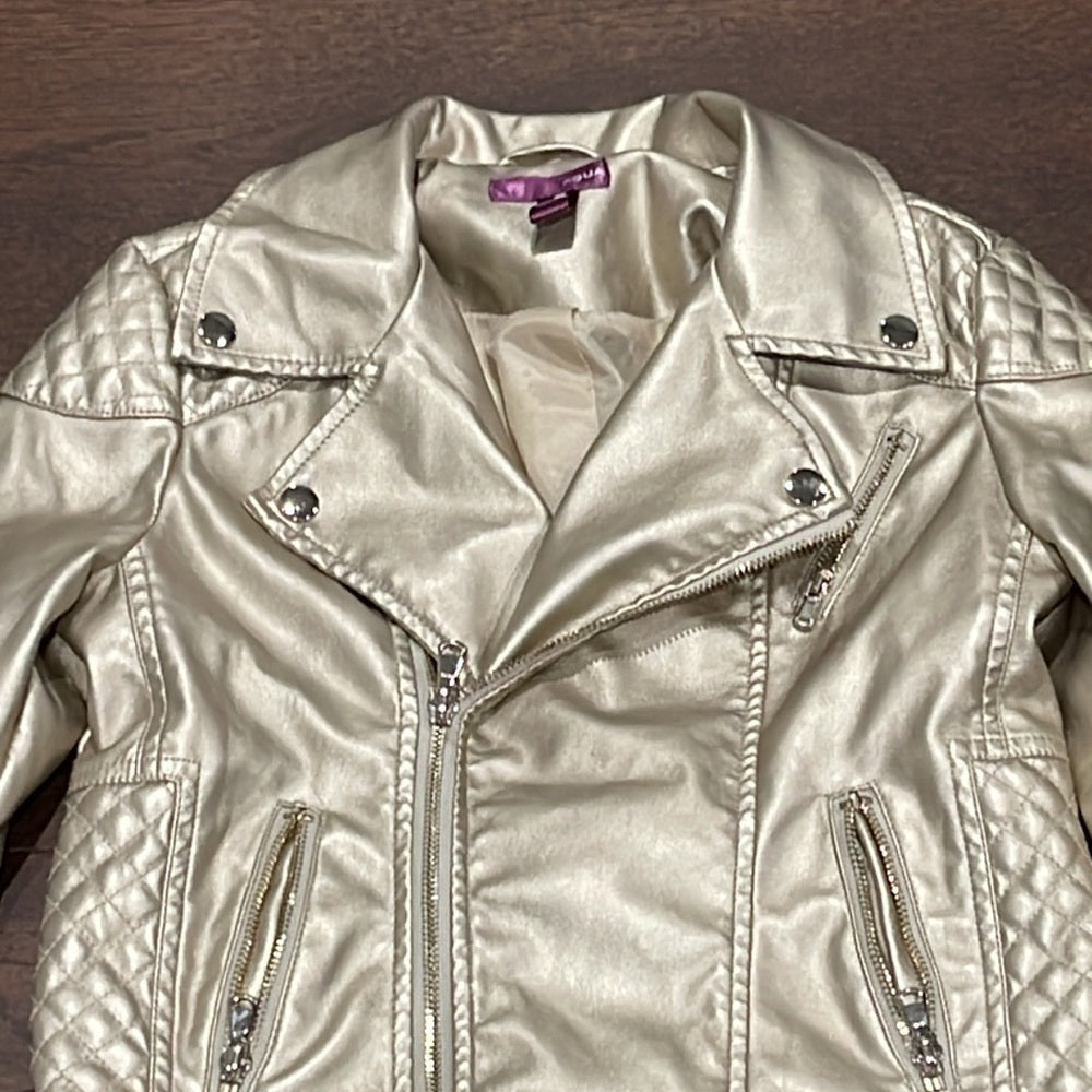 Aqua Girls Gold Faux Leather Jacket Size Small