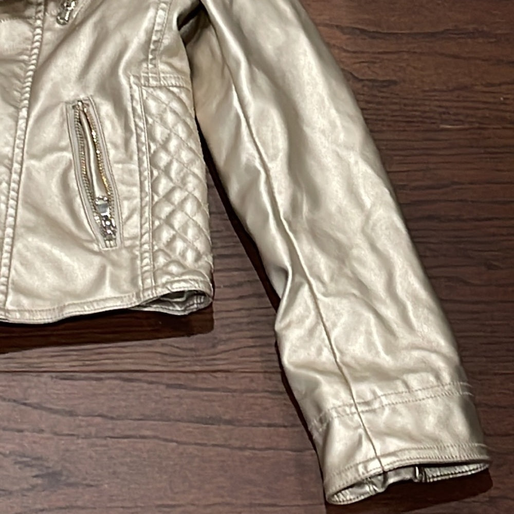 Aqua Girls Gold Faux Leather Jacket Size Small