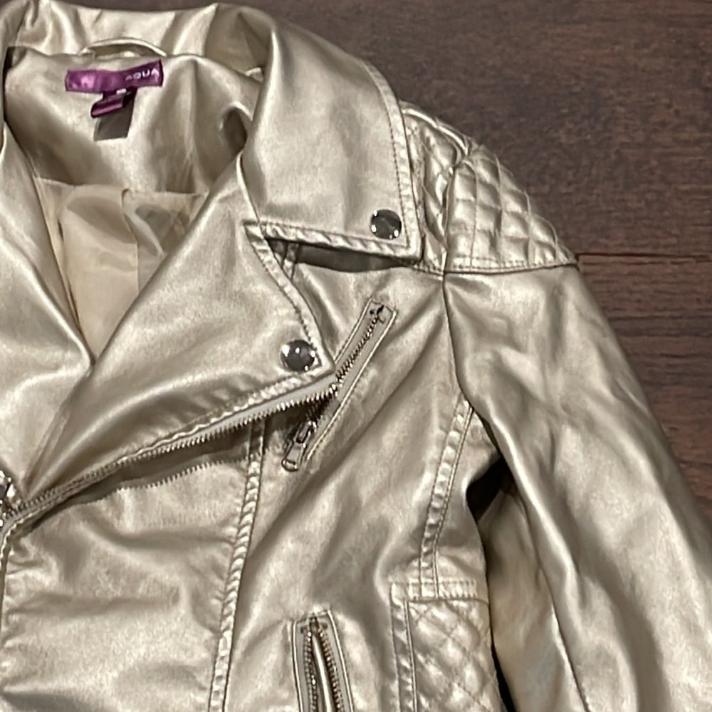 Aqua Girls Gold Faux Leather Jacket Size Small