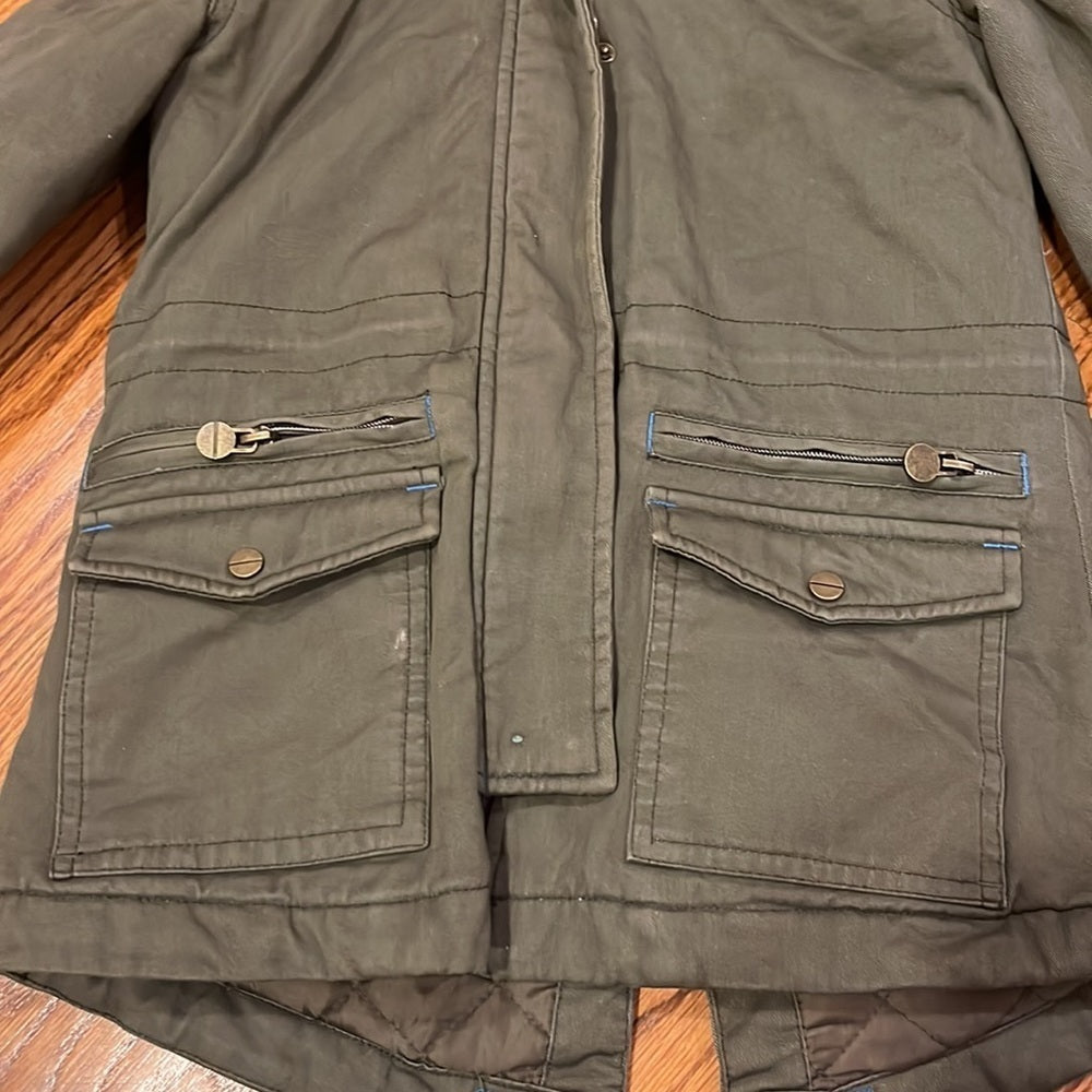 Aqua Girl’s Army Green Jacket With Fur Hood Size S