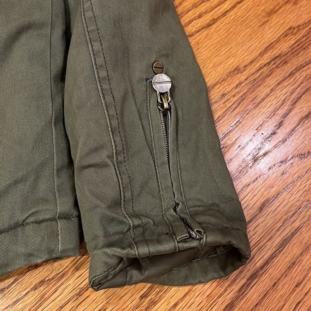 Aqua Girl’s Army Green Jacket With Fur Hood Size S