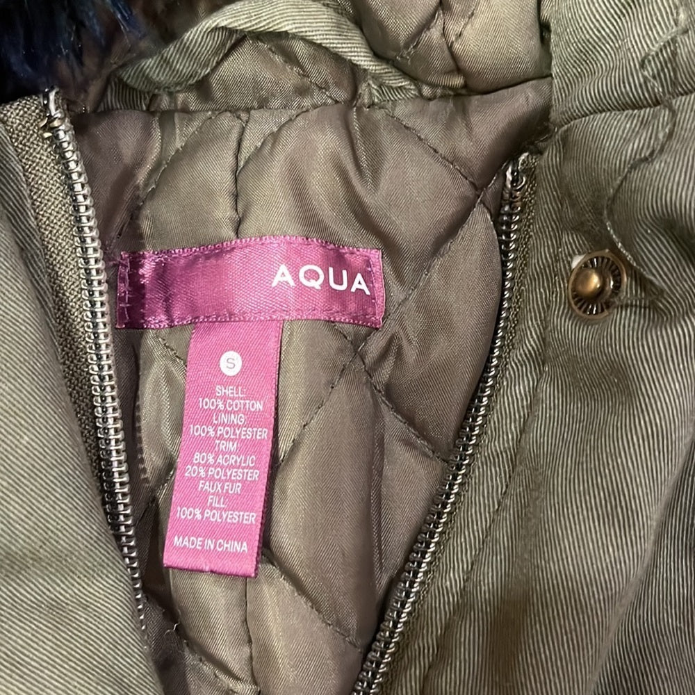 Aqua Girl’s Army Green Jacket With Fur Hood Size S