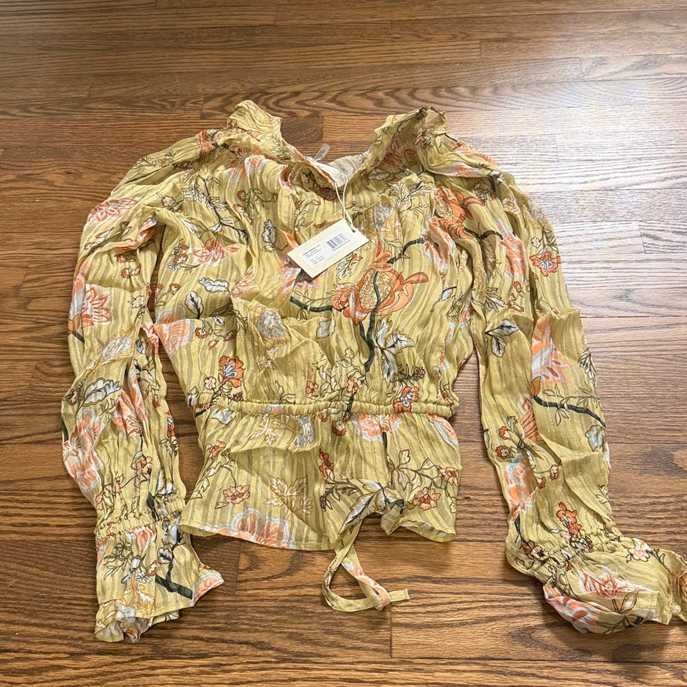 NWT Ramy Brook Floral Ruffle Blouse in Yellow and Orange Size Medium