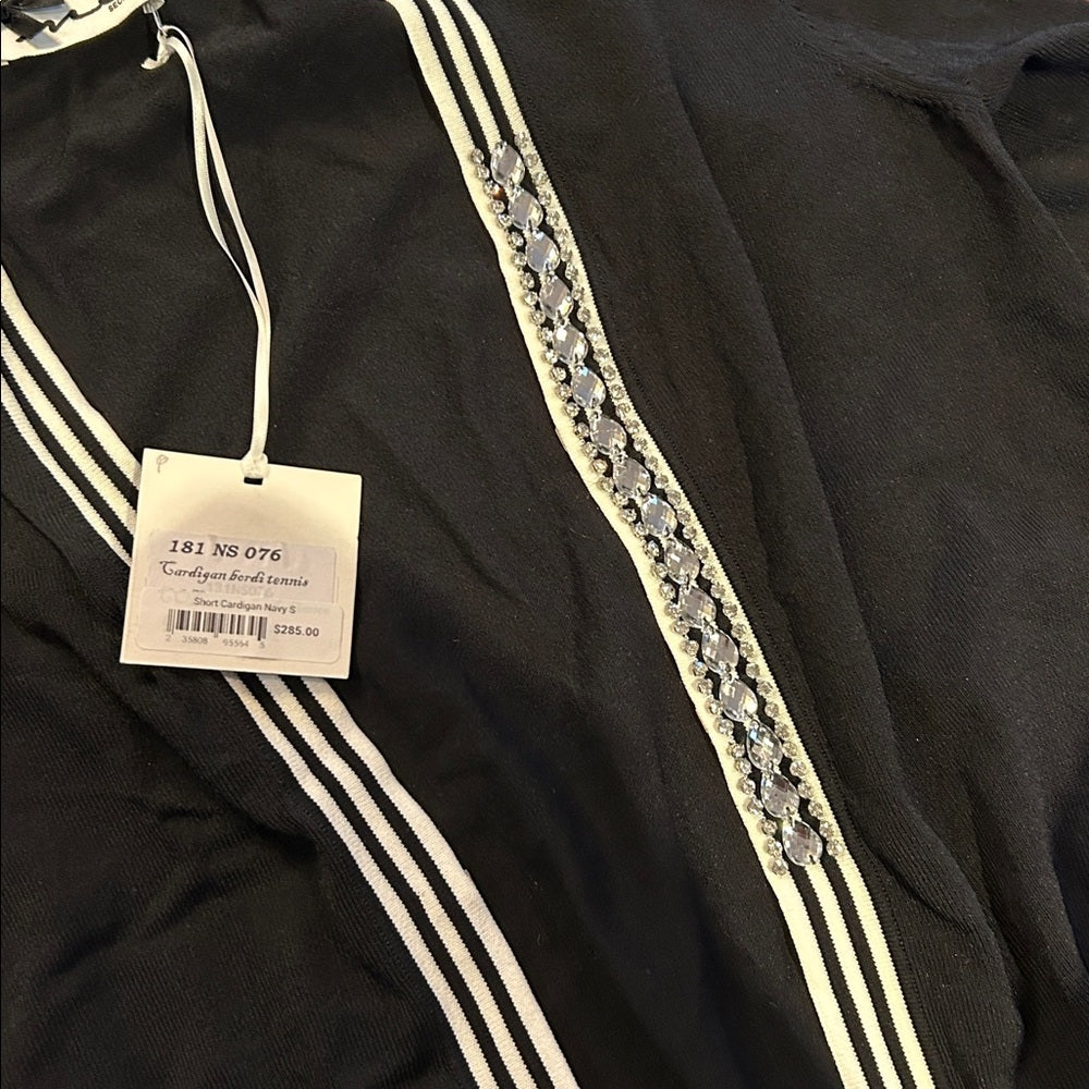 NWT Mo Secrets Women’s Black Cardigan with White Stripes Size Small