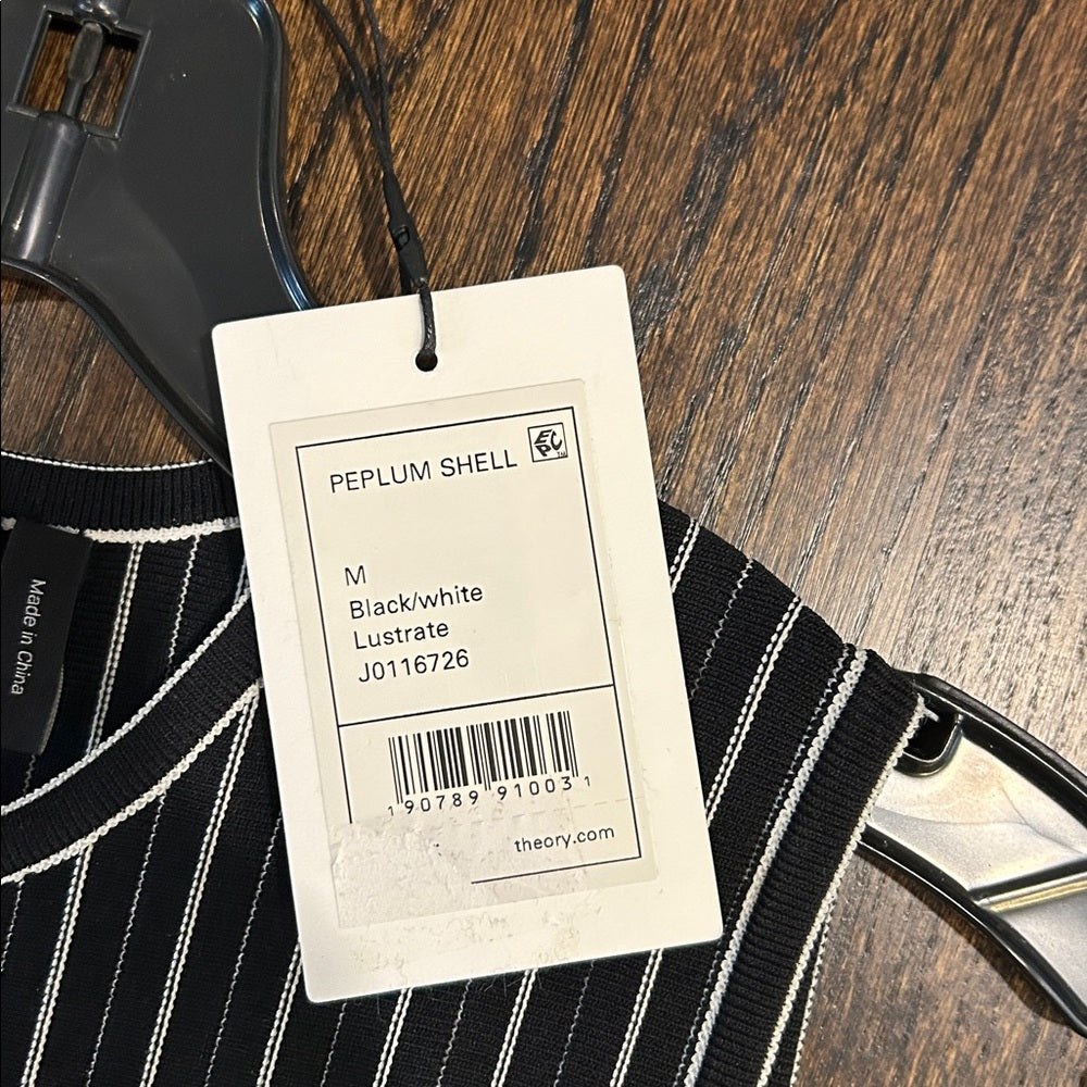NWT Theory Women’s Black and White Striped Sleeveless Blouse Size Medium