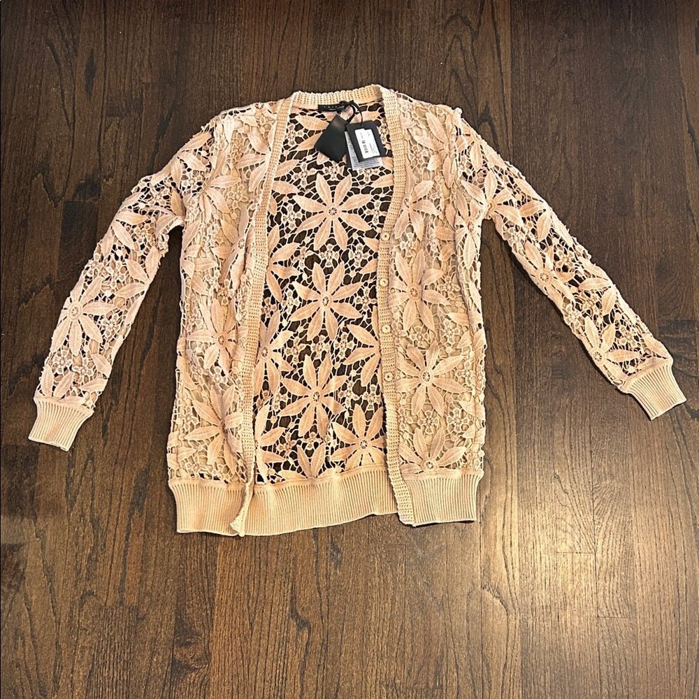 NWT Twinset Women’s Floral Lace Cardigan in Peach Size 2