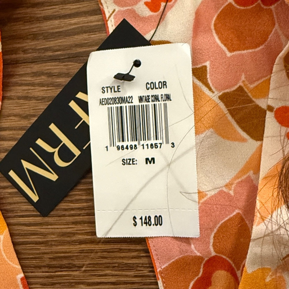 NWT AFRM Vibrant Orange and Pink Floral Long Sleeve Dress Size Medium
