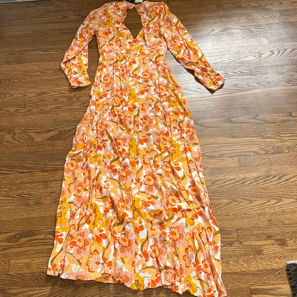 NWT AFRM Vibrant Orange and Pink Floral Long Sleeve Dress Size Medium