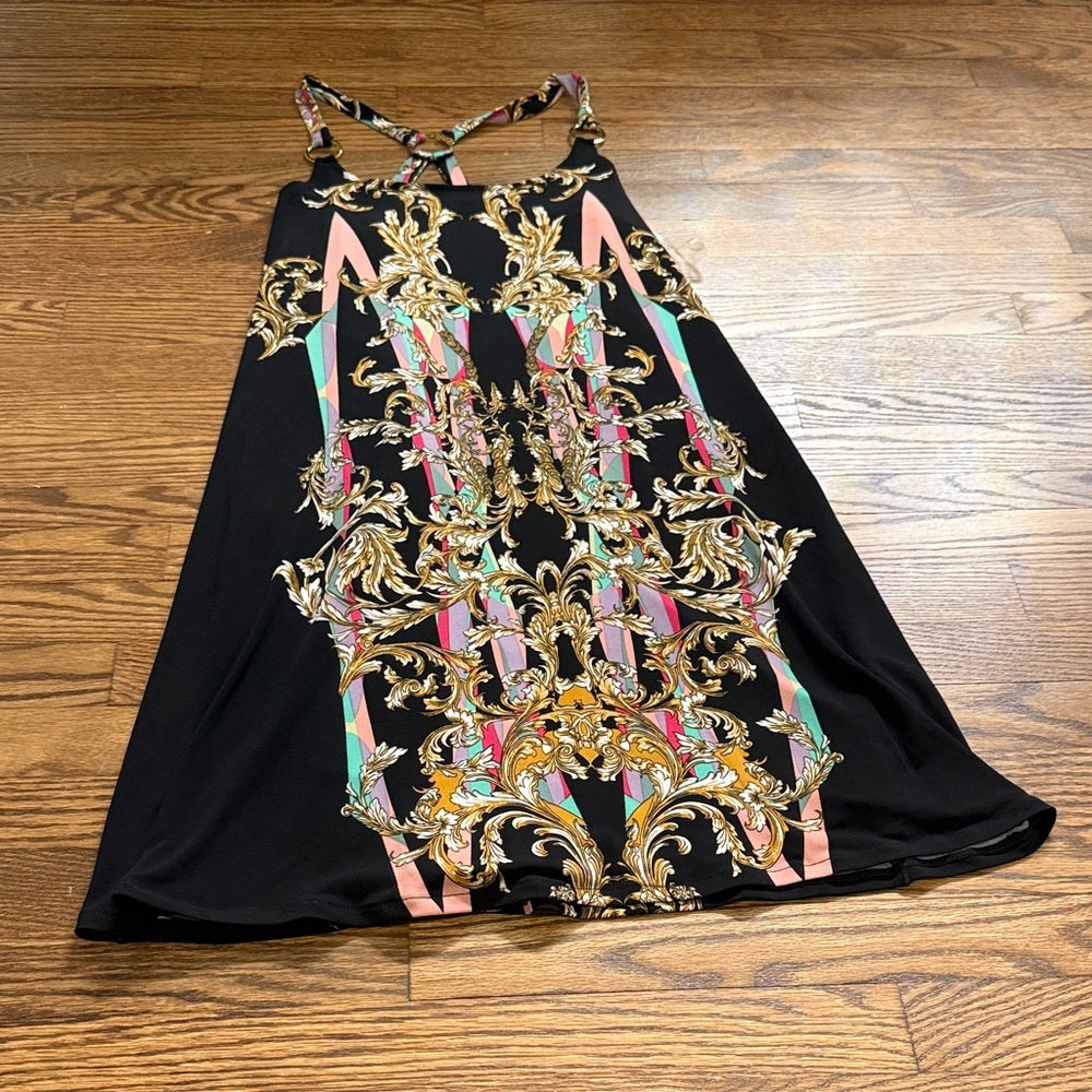 NWT Eva Varro Black Dress with Gold and Pink Accents Size Small