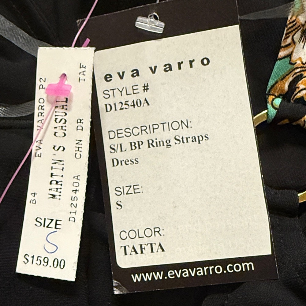 NWT Eva Varro Black Dress with Gold and Pink Accents Size Small